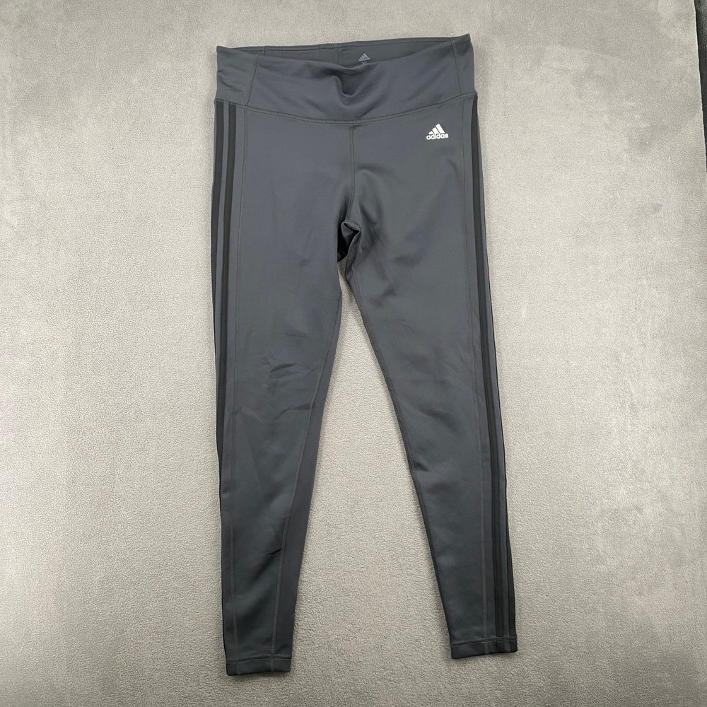 Adidas Climalite Gray 3-Stripe Performance Leggings Womens XL Charcoal Black